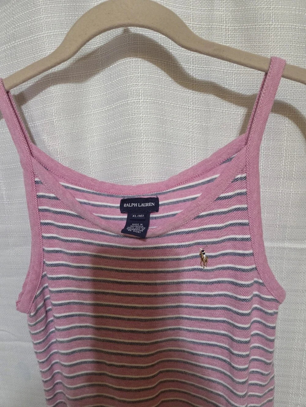 Ralph Lauren Girl’s XL 16 Tank Dress Summer Polo Mesh Striped Pink Blue White